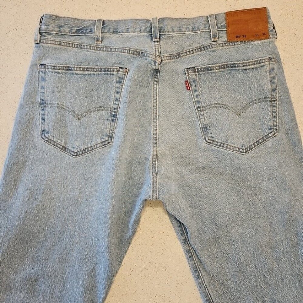 Levis 501 Jeans Mens Sz 38 x 34 Big E Red Tab Premium Blue Stone Wash Button Fly - Picture 5 of 10